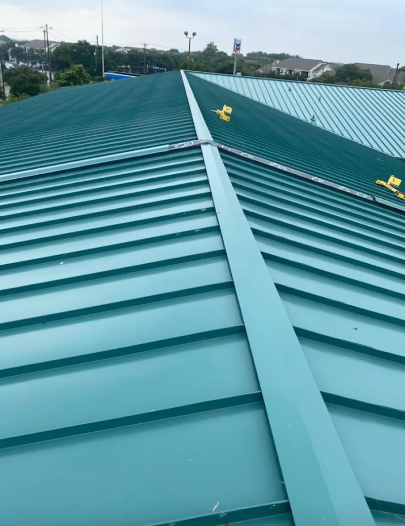 Green commercial metal roof ridge and valley for Metal Roof Repair in White City